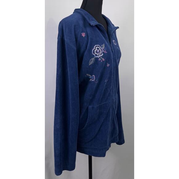 Koret Woman Blue Embroidered Corduroy Zip-Up Jacket Size 2X - Picture 2 of 9